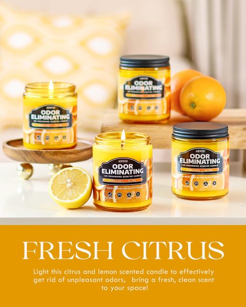 AOOVOO 4 Pack Citrus Lemon Odor Eliminating Highly Fragranced Candle - Eliminates 95% of Pet, Smoke, Food, and Other Smells Quickly, Non Toxic Air Freshing Soy Candle