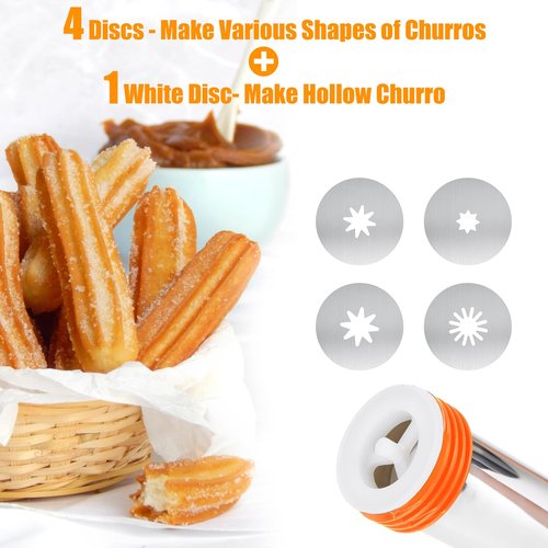 Churro Maker Machine, 3-in-1 Multifunctional Hollow Churros Machine, Churreras para Churros, Stainless Steel Churro/Cookie Making Kit with Piping Bag, 2 Brushes, 10 Discs and 7 Icing Piping Nozzles