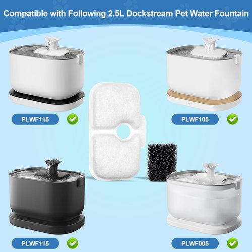 WEIKEY 24 Pcs Replacement Filters for Dockstream Cat Water Fountain PLWF105/PLWF115/PLWF005, 12 Pack Pet Water Fountain Filters with 12 Pack Pre-Filter Sponges, White