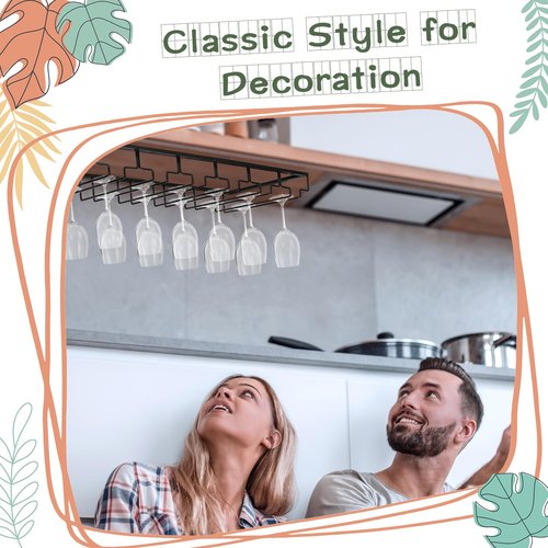 Kritkin 8 Row Wine Glass Rack Under Cabinet Holds up to 16-24 Glasses Under Cabinet Stemware Wine Glass Holder Extreme Large Hanger Hanging Wine Glass Holder for Cabinet Kitchen Bar Counter Black