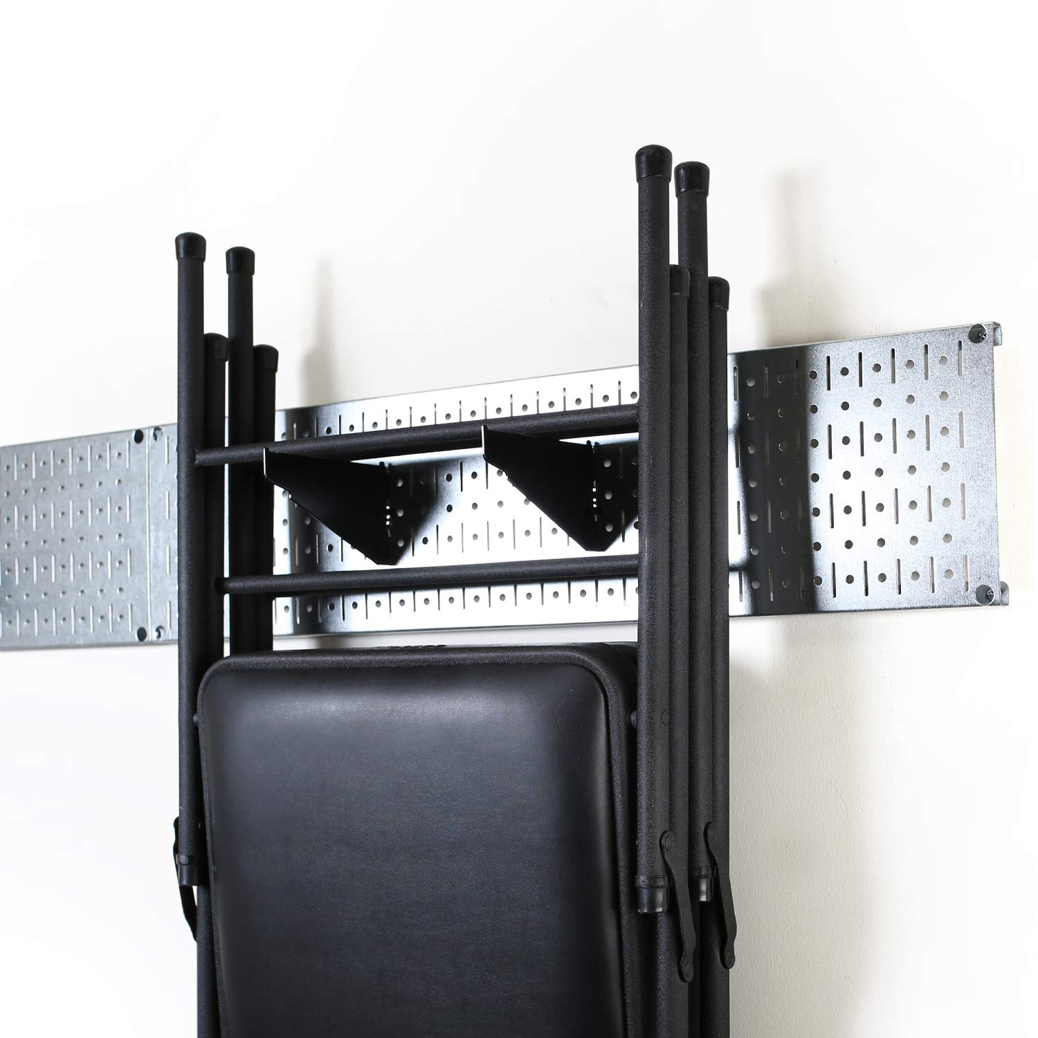 Wall Control Garage Storage Rack Lawn & Garden Tool Organization Wall Mount Organizer - Easy to Install 64" Wide Strong Galvanized Steel Pegboard Set (Shiny Metallic Pegboard)