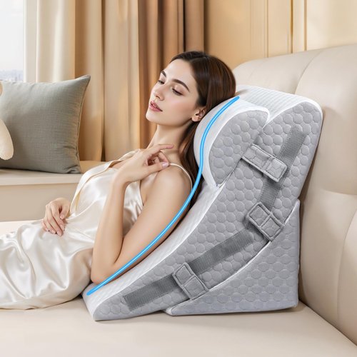 VRSHOAT 3PCS Bed Wedge Pillow Set for Sleeping, 12&18&23 Inch Adjustable Height Memory Foam Pillow Wedge for After Surgery, Acid Reflux Relief, Neck&Back&Leg Support