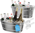2 Pack Galvanized Tub with Handles - Beverage Tub with 2 Ice Scoops, 3 Gallon Ice Bucket for Parties, Metal Drink Buckets for Parties for Champagne Cocktails Wine Cooling for Mimosa Bar Supplies