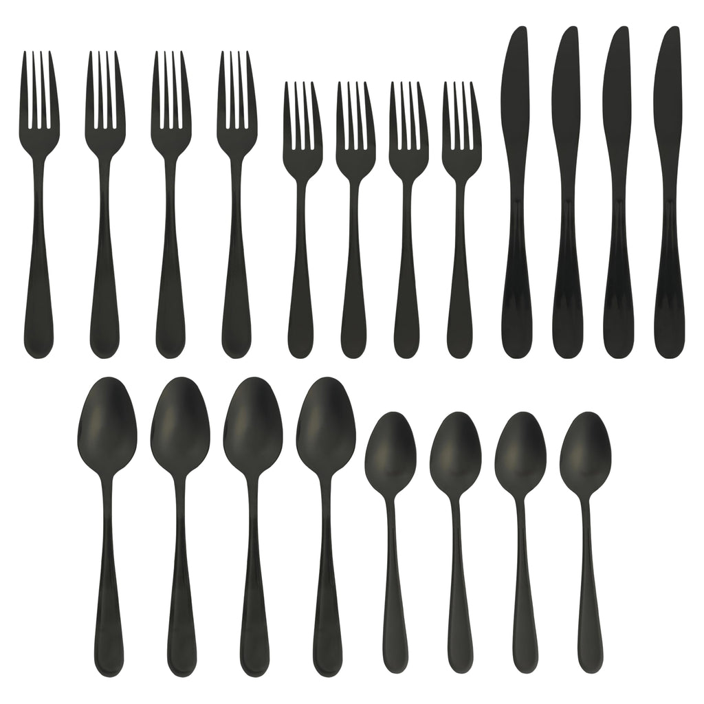 Gibson Home Ravidia Black Heavy Gauge Flatware Cutlery Silverware Set 20 Pieces, Stainless Steel Colorful Utensils, Tableware Set Service for 4