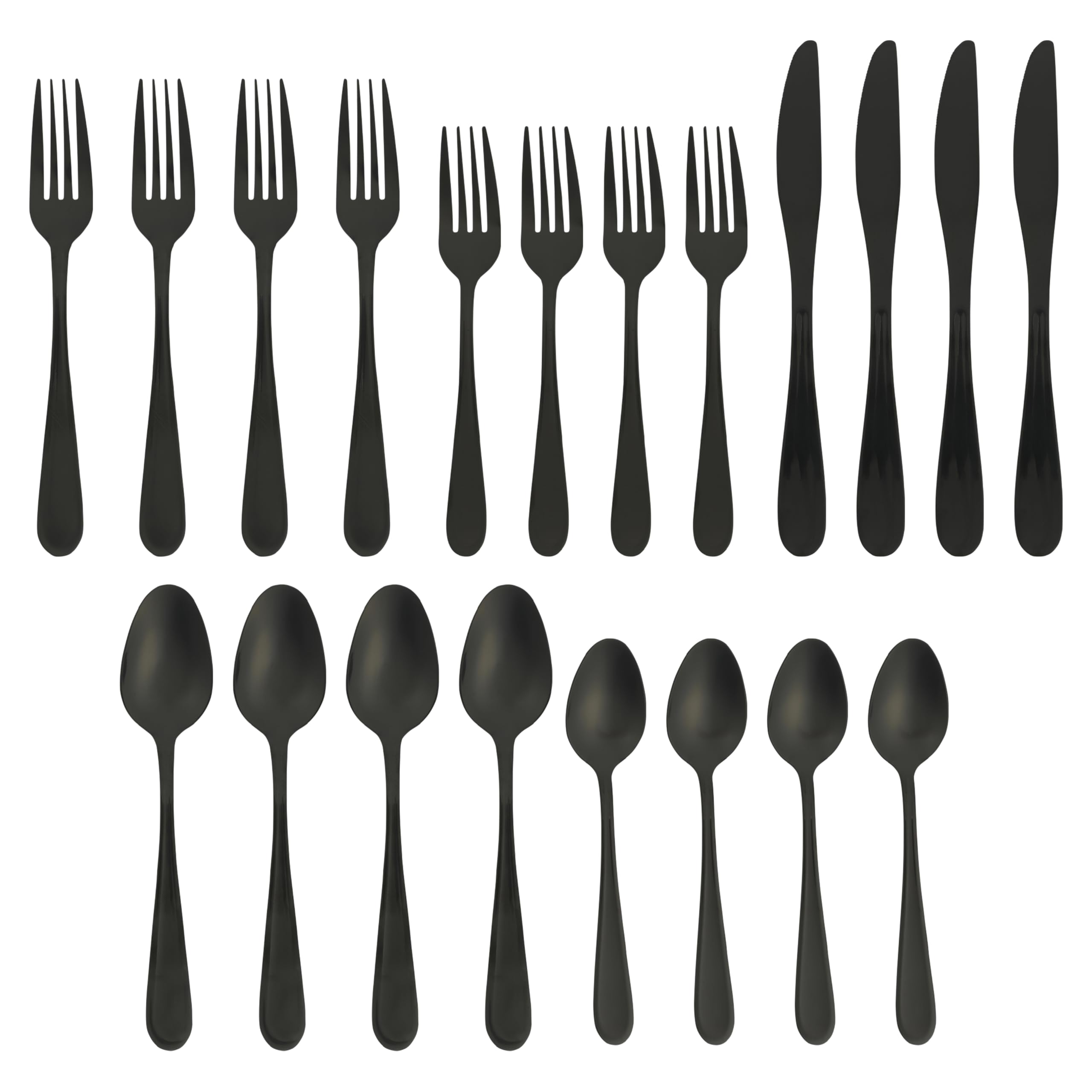 Gibson Home Ravidia Black Heavy Gauge Flatware Cutlery Silverware Set 20 Pieces, Stainless Steel Colorful Utensils, Tableware Set Service for 4