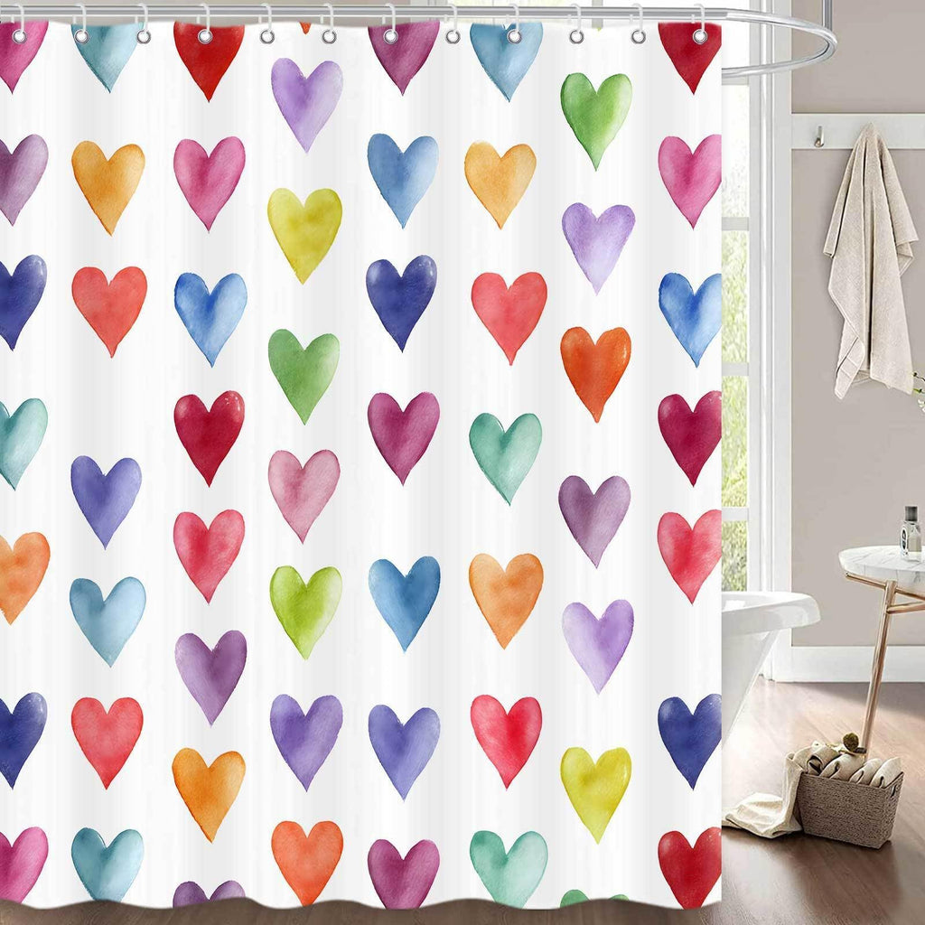 Yellawn Valentine's Day Shower Curtain, Cute Blue Red Heart Valentines Shower Curtains for Bathroom, Unique Design Romantic Aesthetic Fabric Bath Decor 72 x72 Inch