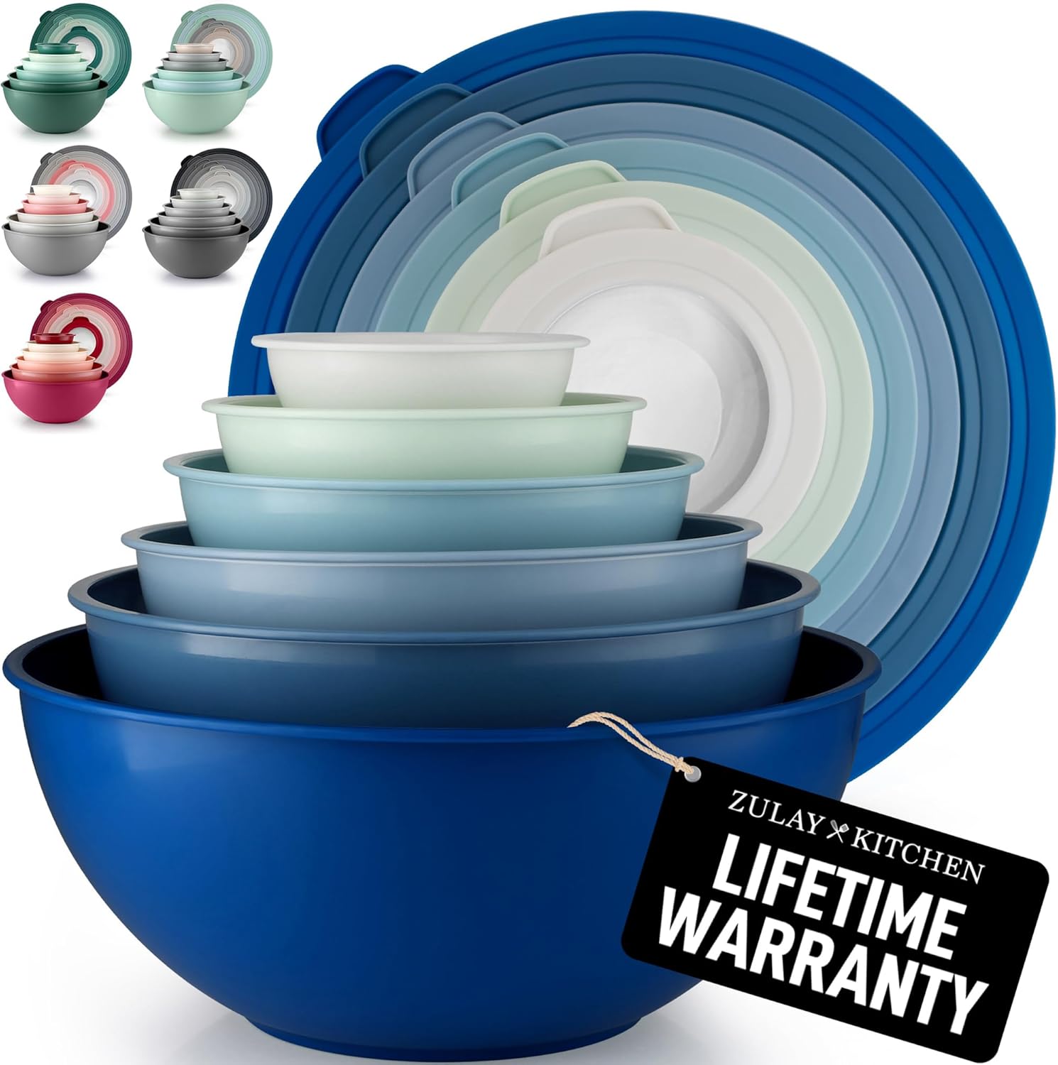 Zulay Kitchen 12-Piece Mixing Bowls Set - Leak-Proof, Microwave & Freezer Safe, Non-Slip Design | Blue Ombre