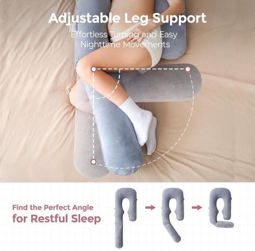 Momcozy Pregnancy Pillow - Dreamlign U Pro Maternity Support with Adjustable Leg Pillow | 50-72 Inch Full Body Comfort