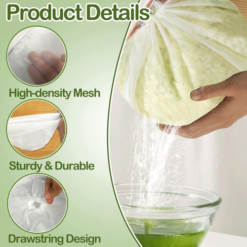 5 Pack Reusable Fine Mesh Cheesecloth Bags for Straining, 14‘’x5‘’ Bowl-Shaped Food Filter Bag, Great for Nut Milk, Juice, Soy Milk, Nylon Juicer Bags(S)