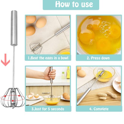 Semi-automatic Whisk, Stainless Steel Egg Beater, Hand Push Rotary Whisks Mixer Stirrer for Making Cream, Whisking, Beating and Stirring (10+12Inch)