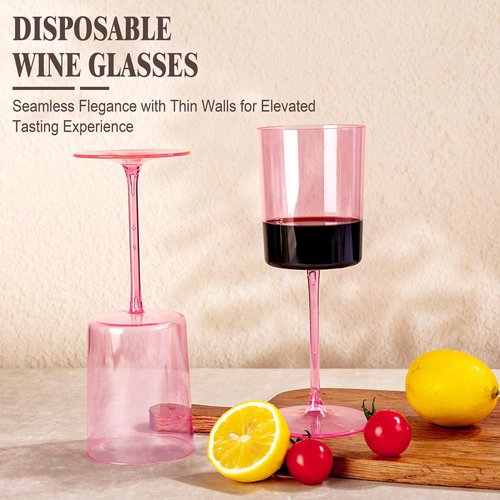 Ciaell 12 Pack Pink Plastic Wine Glasses - 14Oz Plastic Wine Glasses with Stem - Disposable Stemmed Wine Glass for Parties & Weddings & Outdoor & Easter