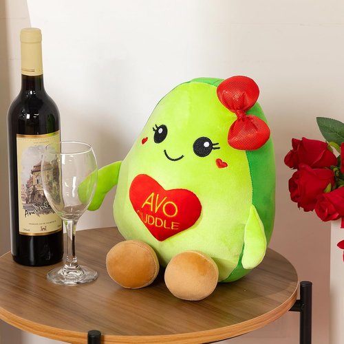 Avocado Plush Toy - 17-Inch Cute Stuffed Animal with Red Heart | Soft Avocado Pillow for Valentine's Day