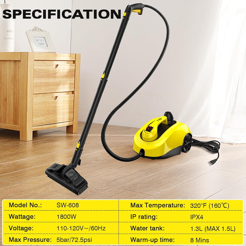 TVD Steam Cleaner - Powerful Home Steamer with 26 Accessories & 5M Extra-Long Power Cord | Versatile for Floors, Tiles & Upholstery