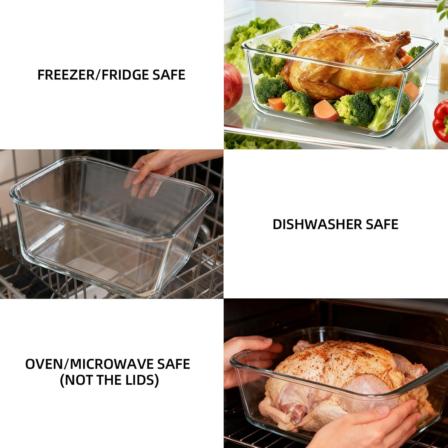 Skiennix Extra Large Glass Storage Containers - 220oz Borosilicate with Airtight Lid | Freezer to Oven Safe