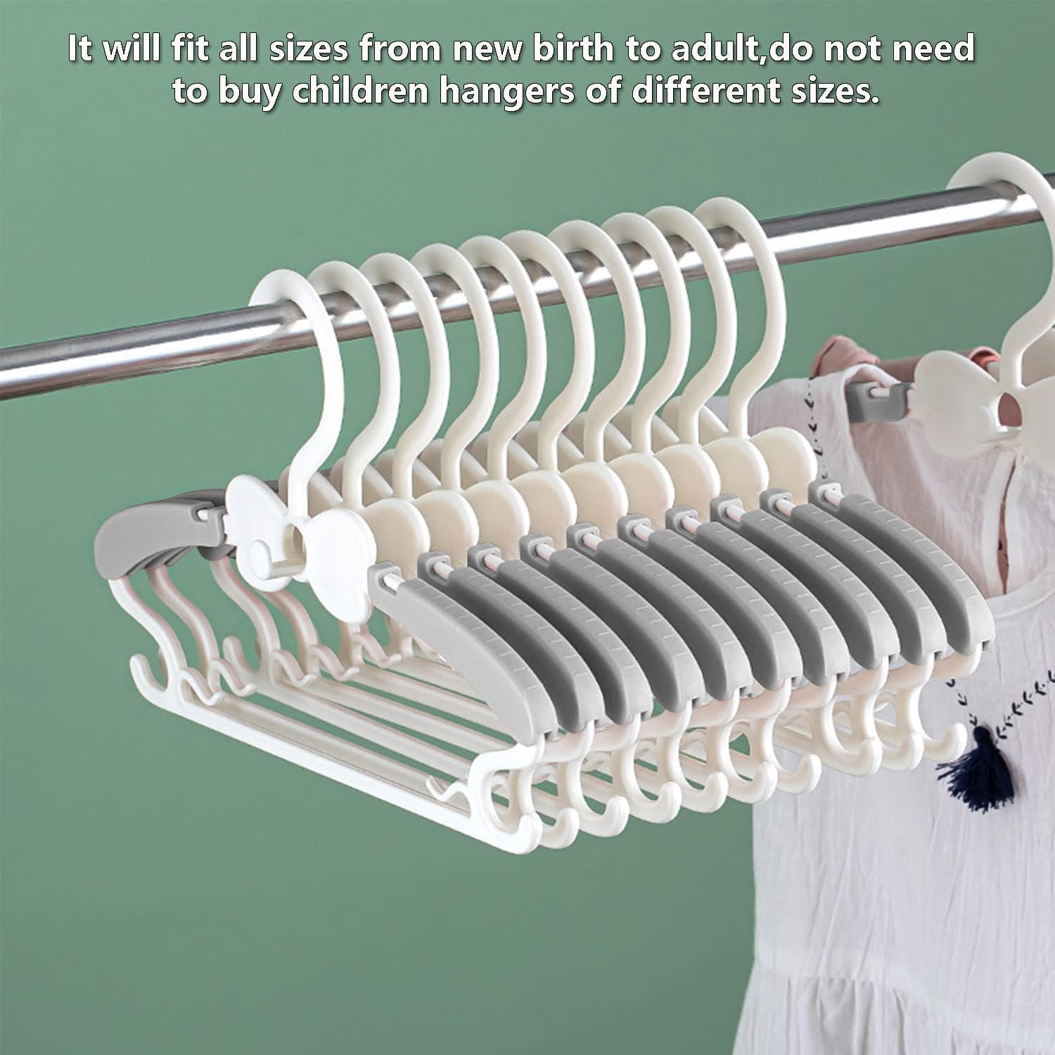 WJWSKI Kids Hangers - 50 Pack Adjustable Toddler Clothes Hangers for Nursery | Space-Saving Grey Design