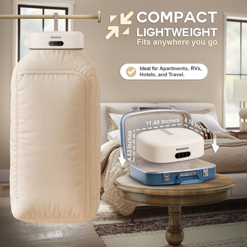 MOJOCO Portable Clothes Dryer - Mini Compact Dryer for Travel & RV - Quiet Fast-Drying Machine with Adjustable Timer