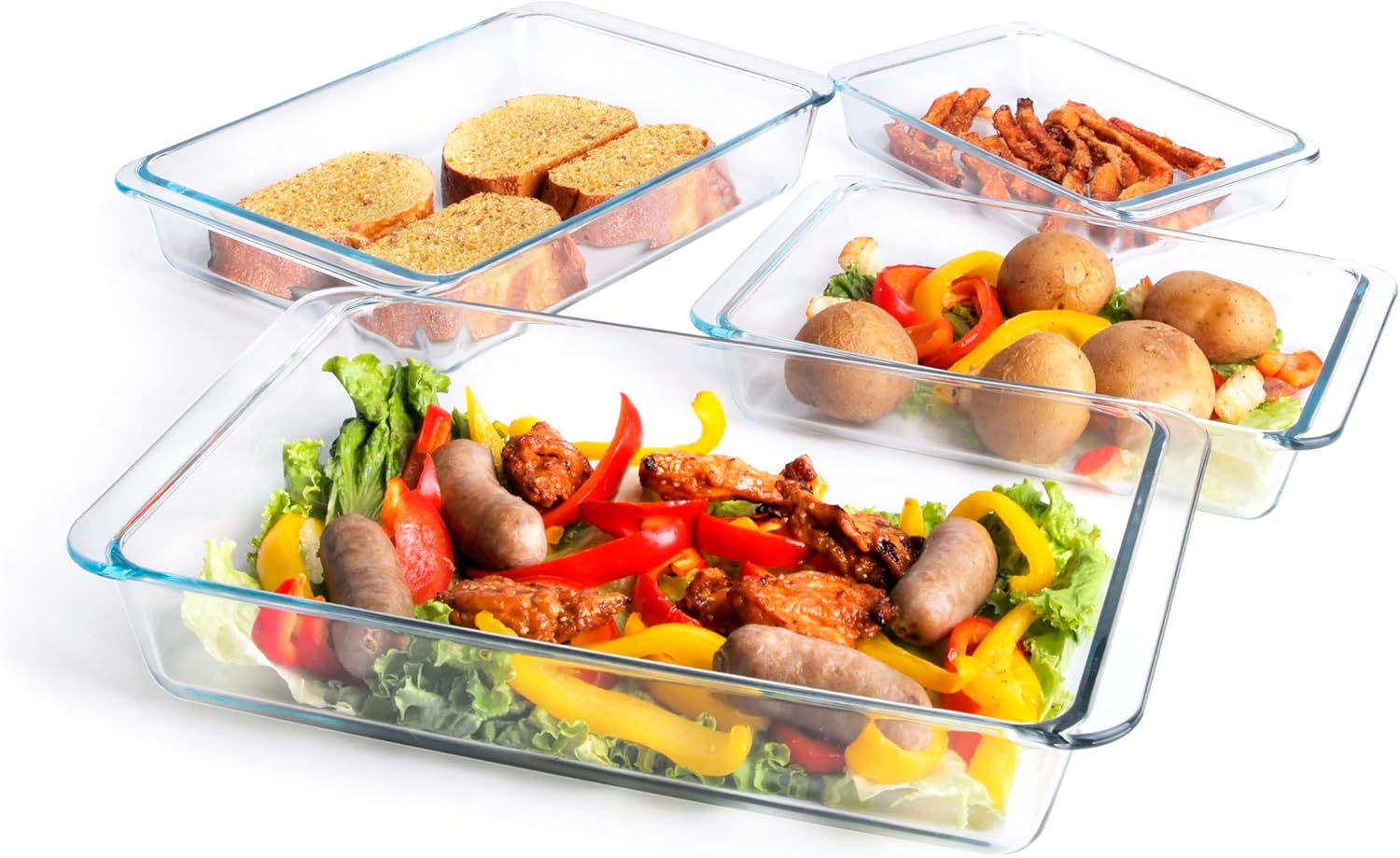 Tempered Glass Baking Pan Set by Basic - 4-Piece Oven & Microwave Safe Dish Set | 1L, 1.7L, 2.8L, 4.2L