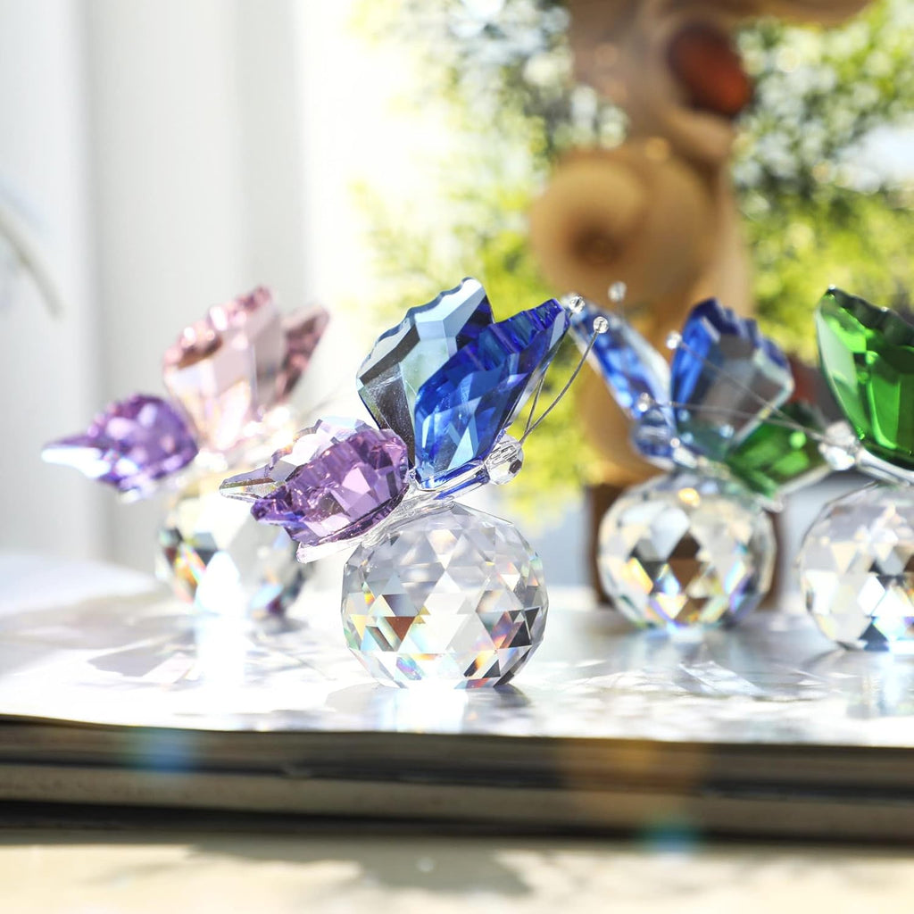 Skiennix Crystal Butterfly Figurines - Pack of 4 Decorative Glass Butterflies | Perfect Christmas Gifts for Women (2.2 x 2 Inches)