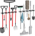Skiennix Broom Holder - Heavy-Duty Wall Mount Organizer with 5 Racks & 4 Hooks for Kitchen & Garage