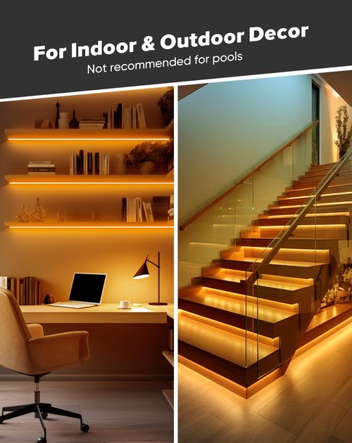 Shine Decor COB LED Rope Light AC 120V, 800lm Ultra Bright, IP65 Waterproof Cold-Resistant ETL Neon Strip, No Driver Tape Lighting for Home Commercial 10x4.5mm, Amber, 16.4ft
