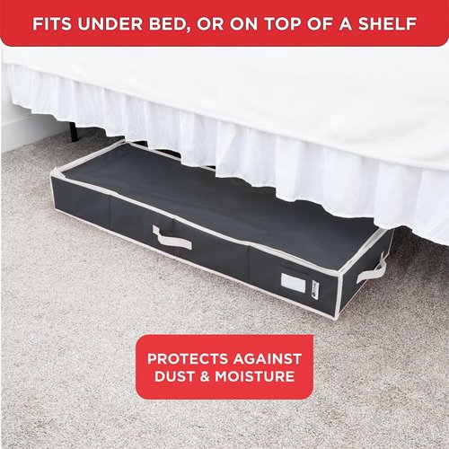 HOLDN' STORAGE Premium Wrapping Paper Storage Container - Durable 600D Tear-Proof, Fits 27 Rolls Gift Wrap, Extra Pockets for Ribbons & Bows, Underbed Storage - Ideal for Holiday Christmas, Black/White Trim