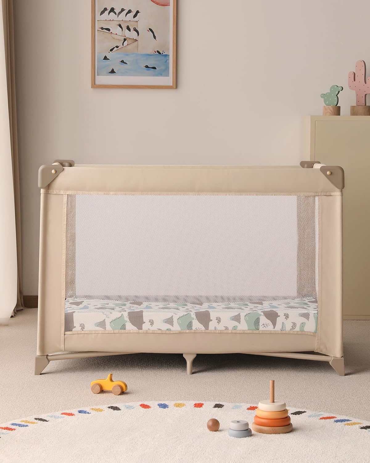 Yoofoss Baby Pack and Play Sheets - Ultra Soft Dark Blue Dinosaur Fitted Mini Crib Sheets 38x26