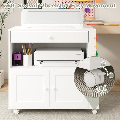 Kikihouse Craft Organizer Cart - Storage Cabinet for Cricut with Drawers & 30 Vinyl Roll Holder | Ideal for Home Craft Room