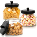 AVLA 3 Pack Glass Jars with Metal Lid, 58 OZ Clear Round Cookie Candy Jar, Food Storage Container with Black Lid, Empty Canister Set for Kitchen Counter, Pasta, Dog Treat, Snack