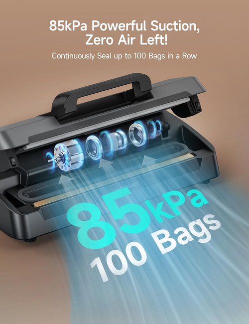 HiCOZY Vacuum Sealer - Powerful Heat Sealing Machine with 7 Automatic Modes | Compact Design, 10 Bags Included, Space Gray