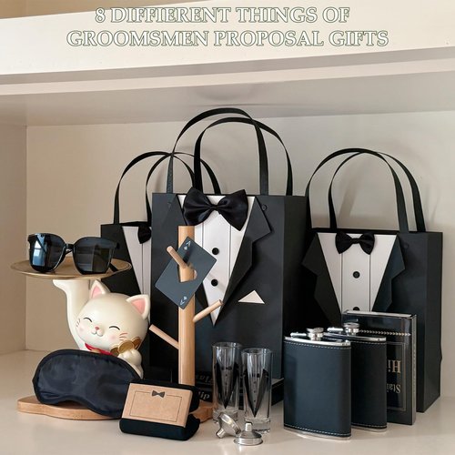 48Pcs Groomsmen Gifts Set of 6 for Wedding Party, Groomsmen Proposal Gift-Tuxedo Bags&Steel Hip Flasks | Sunglasses | Socks | Glass Cups | Bottle Opener, Elegant Man Box Can Creating Lasting Memories