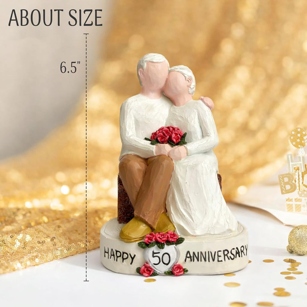 Regine Switzerland 50th Wedding Anniversary Figurines - Hand-Painted Resin Statue for Couples, 5.9 Inch Tabletop Decor
