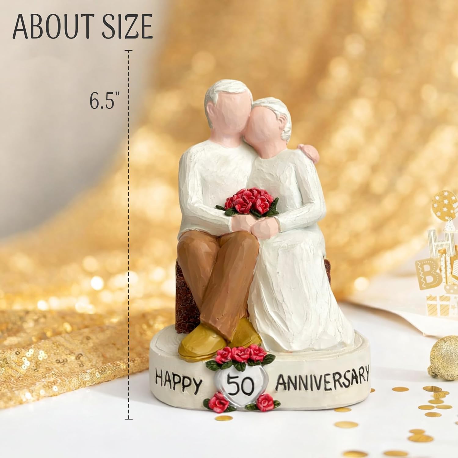 Regine Switzerland 50th Wedding Anniversary Figurines - Hand-Painted Resin Statue for Couples, 5.9 Inch Tabletop Decor
