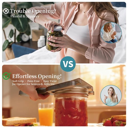 Jar Opener for Weak Hands & Seniors with Arthritis – Easy Twist-Off Lid & Bottle Opener – Ergonomic Non-Slip Handle, Unique Kitchen Gadget & Ideal Christmas Gift for Elderly, Women & Men (Gray)