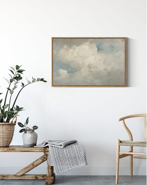 InSimSea Framed Canvas Wall Art - Vintage Oil Paintings of Sky & Clouds | Large 16"x24" Decor for Home & Office