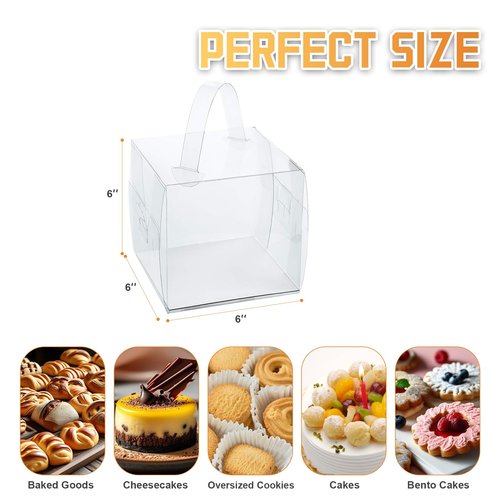 6x6x6in Clear Cake Boxes (20 Pack) - Transparent Bakery Boxes with Handles,5in 6in mini cake boxes for Cupcakes, Donuts & Party Treats - Clear gift boxes for Birthdays, Baby Showers & Gift Packaging