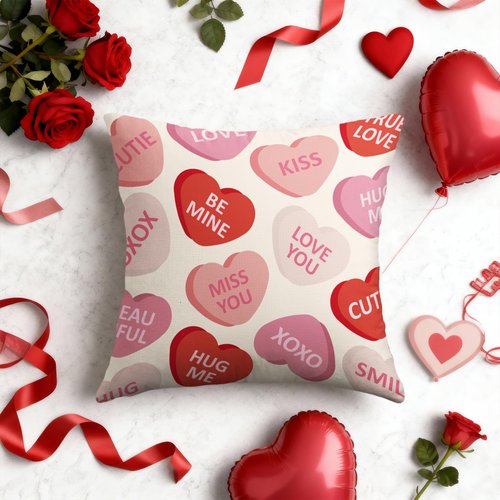 Smozenith Valentines Pillow Covers 18X18 Set of 2, Valentine's Day Pink Red Heart Print Holiday Throw Pillowcases Anniversary Decorative Outdoor Farmhouse Cushion Cases Couch Sofa Bed Decor