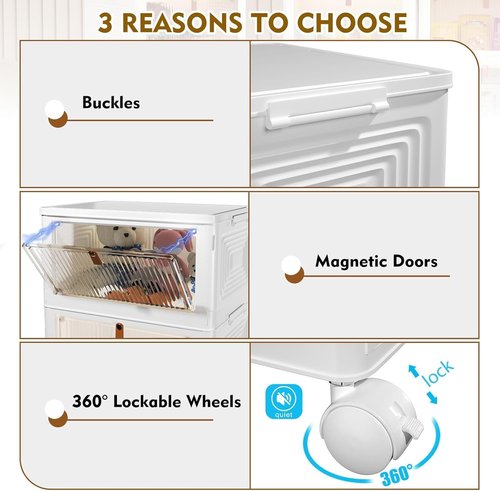 CTSNSLH 4-Tier Plastic Storage Bins - Stackable, Foldable Organizers with Lids for Home & Office