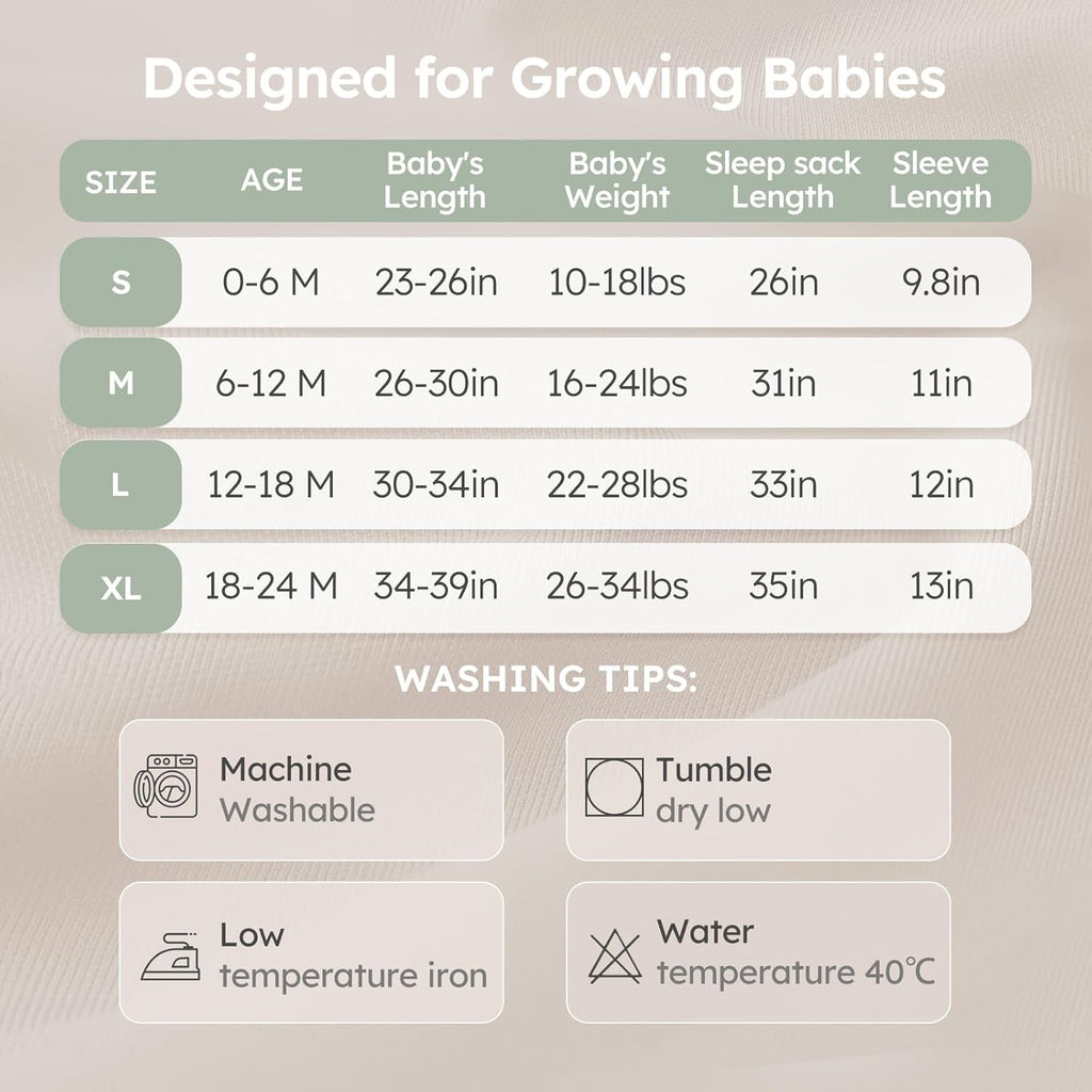 Yoofoss Baby Sleep Sack - Organic Cotton 1.0 Tog Long Sleeve Wearable Blanket | 0-6 Months, 2-Way Zipper