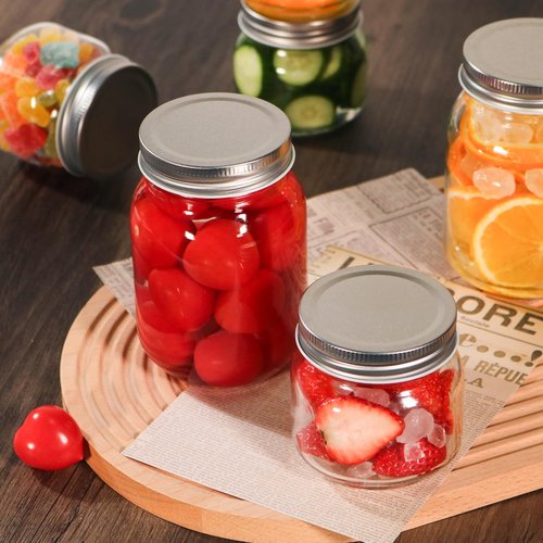 GUEQUITLEX Glass Mason Jars With Lids Genuine Preserve Jar 16OZ, Canning Jars for Food Storage, Dry Food, Snacks, Candies, DIY Projects 4 Pack