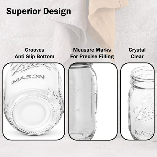 Ball Regular Mouth Mason Jars 16 oz. (12 Pack) - Pint Size Jars with Airtight Lids and Bands for Canning, Fermenting, Pickling, Meal Prep or DIY Decors and Projects Bundled with Peaknip Jar Opener