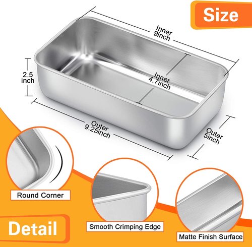 E-far Stainless Steel Loaf Pan - 9 x 5 Inch Non-Toxic Bakeware for Bread, Meatloaf & Cakes | Set of 3