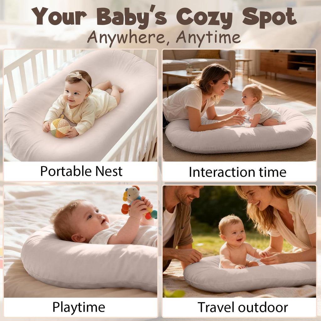 Skiennix Extra Large Baby Lounger - Pure Cotton Infant Nest with Thick Support & Removable Cover | Portable for Daily Care & Gifts