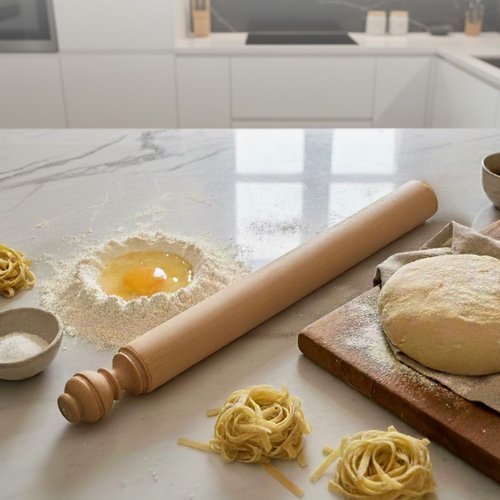 Mattarello Pasta Rolling Pin – Handmade Italian Tool for Authentic Pasta Making – Carved Ball Handle – Extra Long (30 inch)
