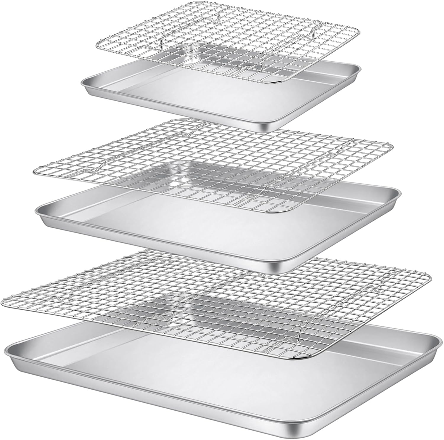 P&P CHEF Baking Sheet Set - Stainless Steel Cookie Sheets with Cooling Racks | 16", 12.5", 9" Sizes