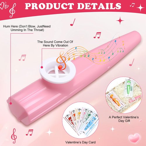 Joyfolk 24 Set Valentines Day Gifts Plastic Kazoos with Happy Valentine's Day Cards Opp Bags for Adults Fun Musical Instruments Party Favors Gift Bag Fillers Good Companion for Guitar Ukulele,6 Colors