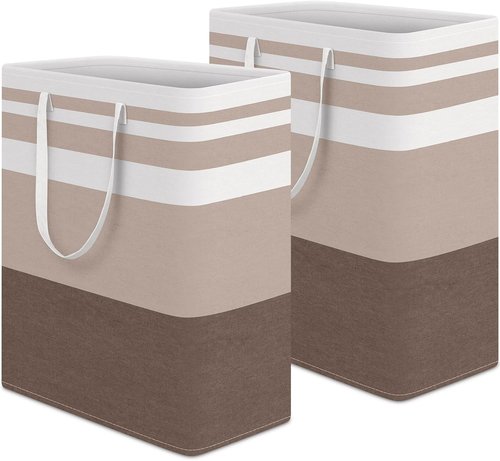HomeHacks Large Waterproof Laundry Basket - Collapsible Freestanding Hamper with Extended Handles (Brown, 125L)