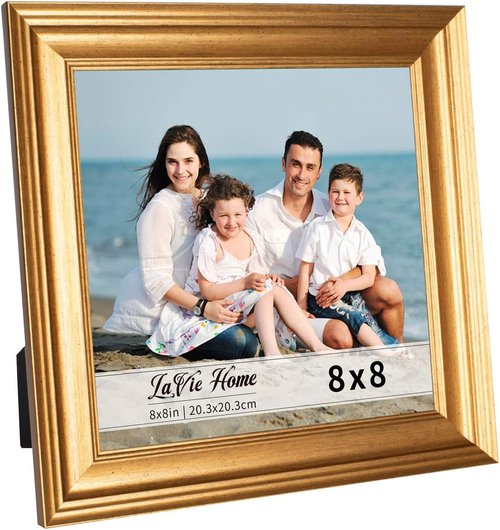 LaVie Home 8x8 Picture Frame - Gold Square Photo Frame Set with High Definition Glass for Wall & Table Display