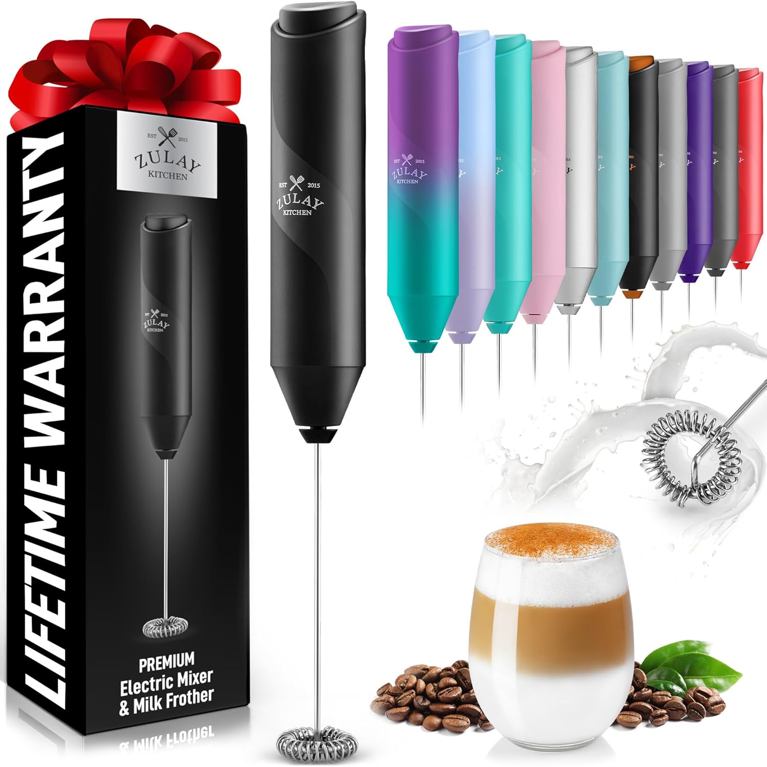 Zulay Milk Frother Wand - Mini Handheld Stainless Steel Mixer for Coffee & Lattes - Black