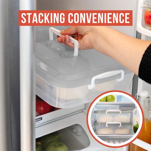 Chef Pomodoro Pizza Dough Proofing Box, 14 x 11-Inch, Preparation Container with Lid, Fits 4-6 Proofing Balls, Household Pizza and Bread Dough Tray With Convenient Carry Handle (Grey, 2-Pack)