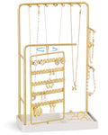 ProCase Jewelry Stand Holder Organizer, Jewelry Display Storage with Ring Tray, Rotating Earring Bracelet Necklace Holder, Valentine's Gifts Room Dorm Decor for Teen Girls -Gold (No-Assembly)